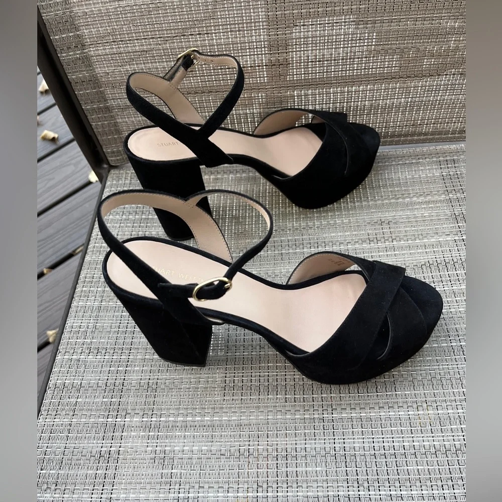 STUART WIETZMAN LADIES BLACK SUEDE IVONA SHOES-9.5M - Picture 5 of 12
